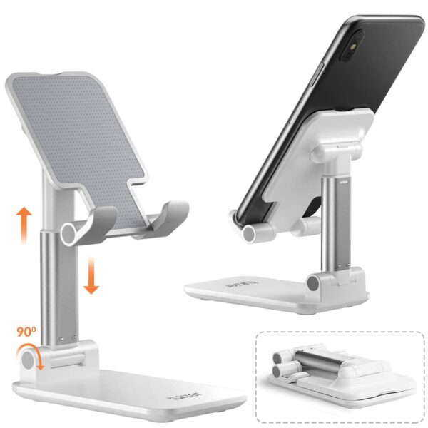 Fully Foldable Tabletop Desktop Tablet Mobile Stand Holder - Angle & Height Adjustable for Desk, Cradle, Dock, Compatible with Smartphones & Tablets