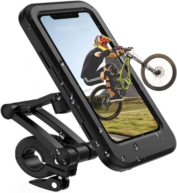 Bike Motorcycle Phone Mount, Waterproof Bicycle Cell Phone Holder Freely Adjustable Height and 360° Rotation for Smartphone GPS Navigation