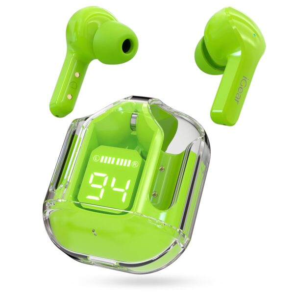Transparent Charging Case and LED Digital Display, Bluetooth Earphones with ENC Noise Cancelling, Touch Control, Google Assistant and Siri Support