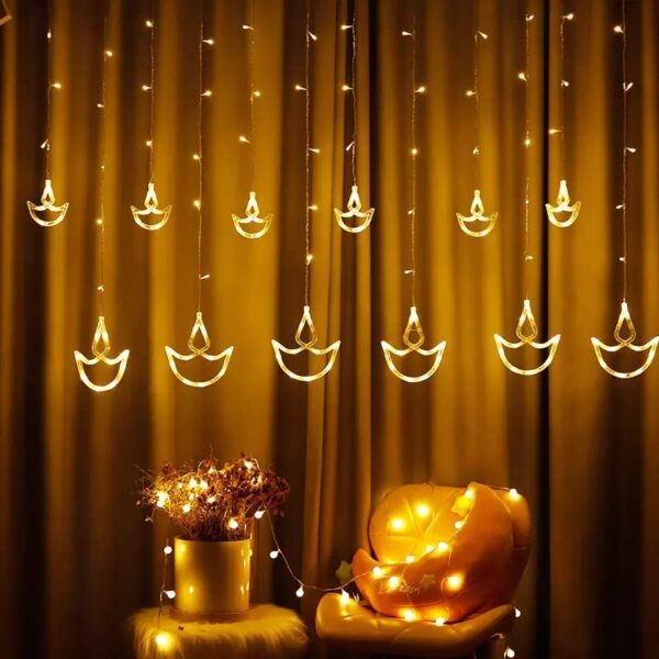 12 Diyas Window Curtain Lights with 8 Flashing Modes Decoration for Christmas